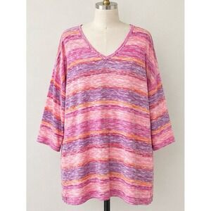 DENIM & CO Lightweight Tunic Sweater XL Open Knit Pullover Sunset Colors Travel